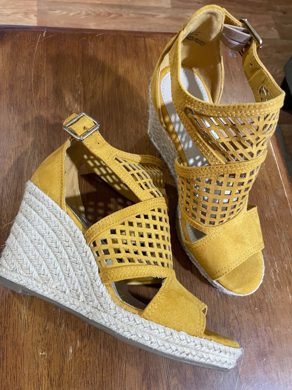 Just Fab Mustard Yellow Faux Suede Heels Sandals